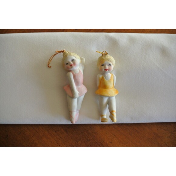 Lot of 2 Vintage 1990s Porcelain Bisque Ballerina Ornaments Lillian Vernon 3.75" - Picture 10 of 10